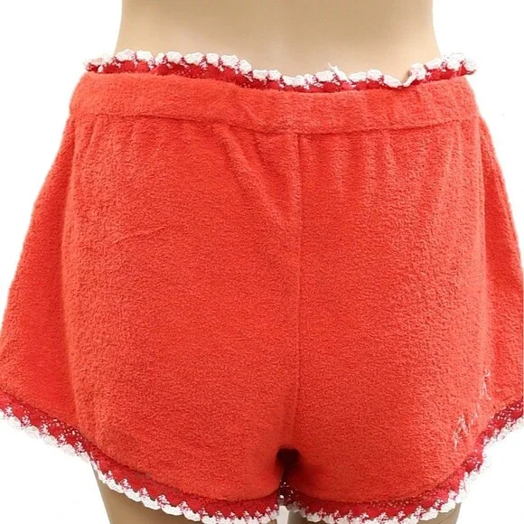 Free People FP Movement Isla Lace Red Mini Shorts Terry Towel Mid-Rise M 284931